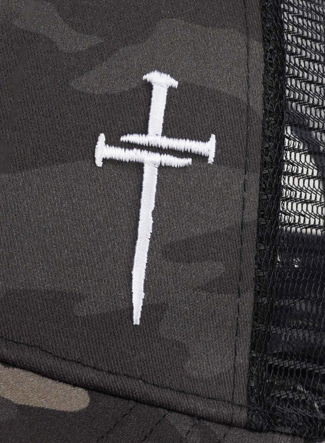 THIN MOUTH Christian Jesus Cross Hat - Faith Hats for Men Women - Religious Gifts for Thanksgiving Christmas - Cross Camo Grey - Image 3